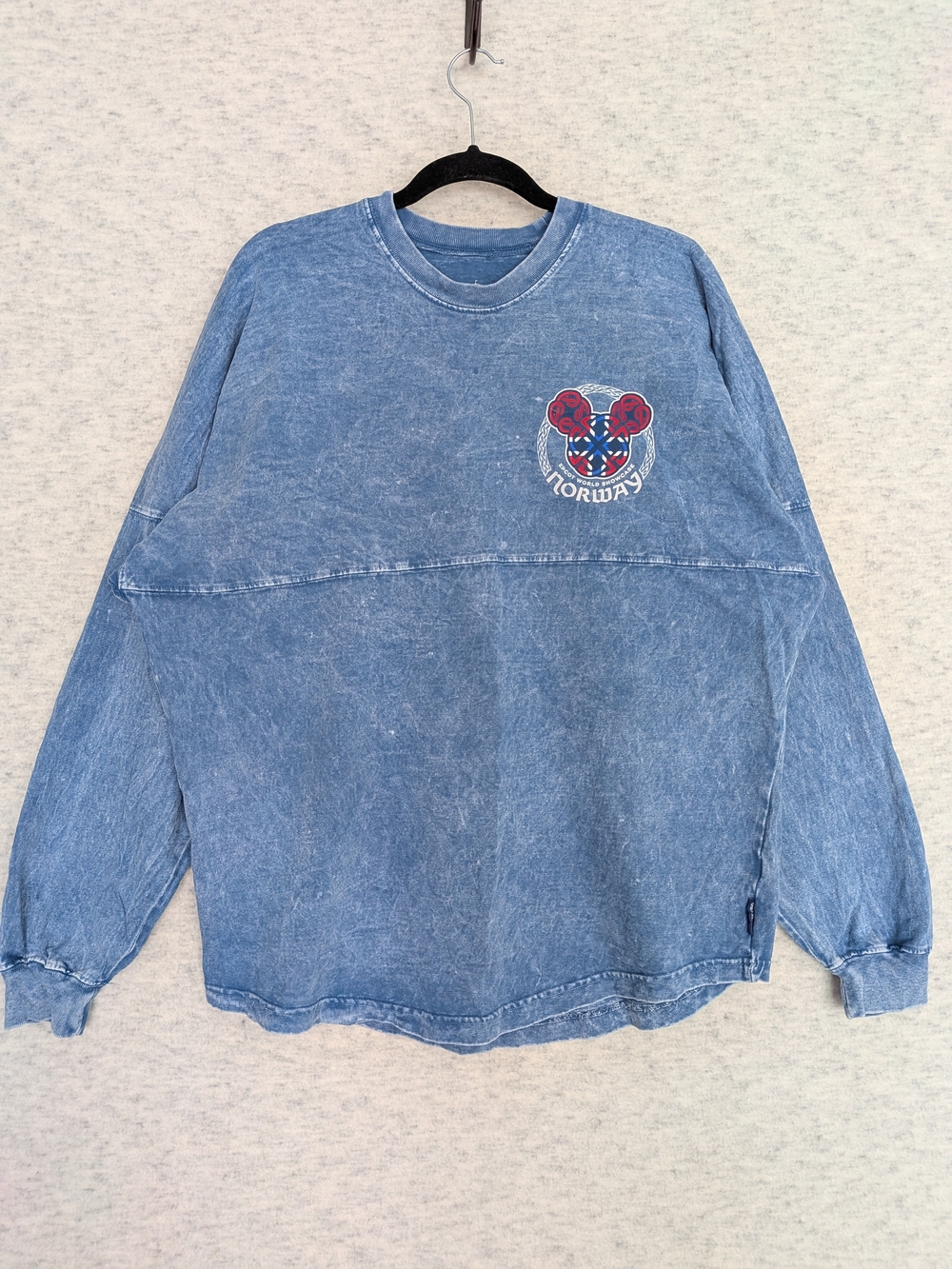 Disney Parks Epcot Norway Spirit Jersey Blue Acid Wash Unisex Oversized Sz M